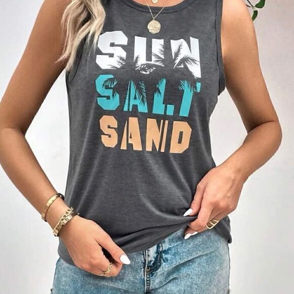 Sea Salt Sand  Tropical & Letter Graphic Tank Top Medium - Picture 1 of 6